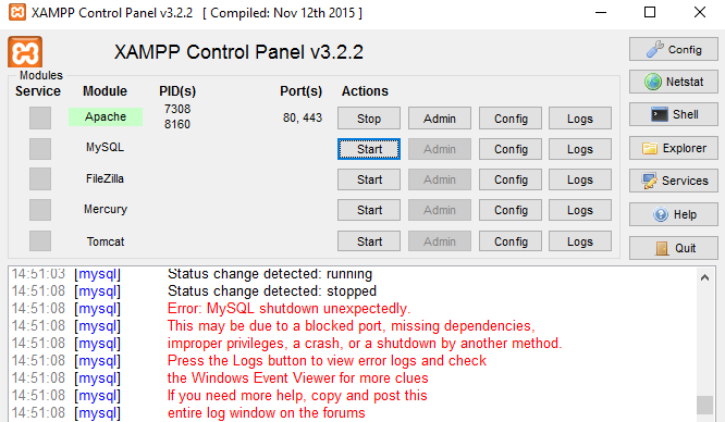 XAMPP MySQL shutdown unexpectedly HATASI!